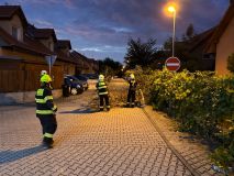 Spadlé stromy a střecha, požár. Bouřka buštěhradským hasičům zavařila